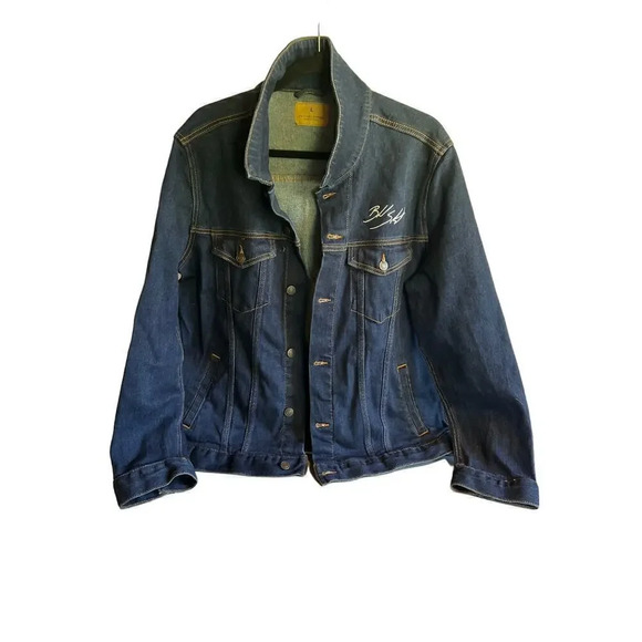 Blake Shelton Denim Jean Jacket Bull Skull Wings Autograph Tour Concert L - Picture 2 of 8